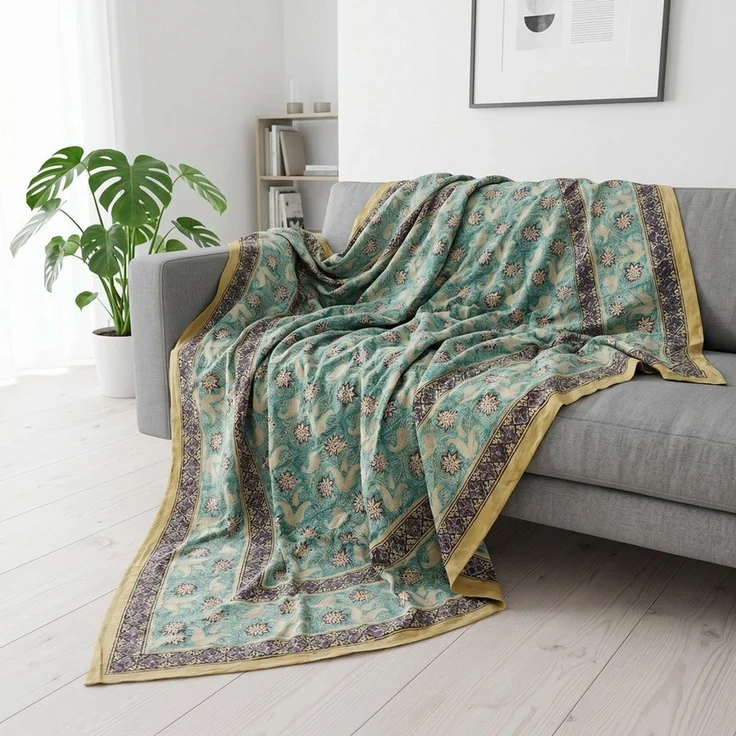 Guru-Shop Tagesdecke Blockdruck Tagesdecke, Bett & Sofaüberwurf,.. – Bild 3