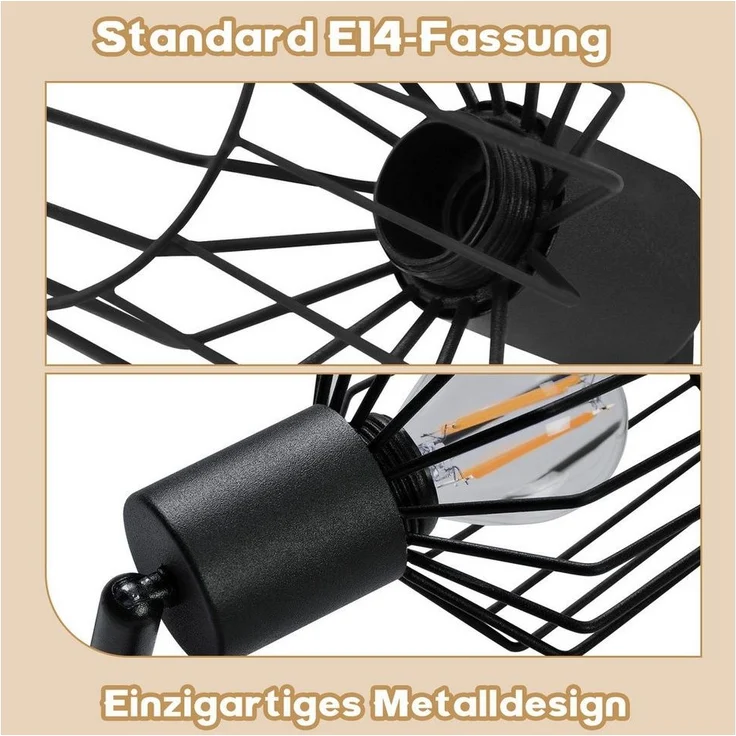 Nettlife Deckenstrahler Vintage Schwarz/Weiß 1/2/3/4/6 Flamming E14 industriell Wohnzimmer, Drehbar 350°, LED wechselbar, Flur Küchen Schlafzimmer – Bild 3