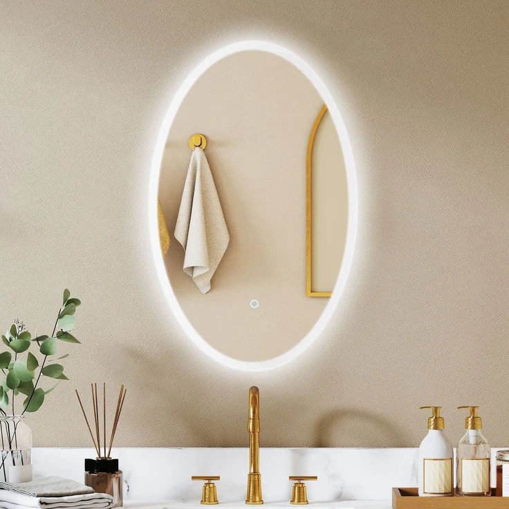 Badezimmerspiegel mit Beleuchtung 80 x 50 cm, ovaler LED-Spiegel, beschlagfrei, 3 Lichtfarben, dimmbar, transparent – Bild 3