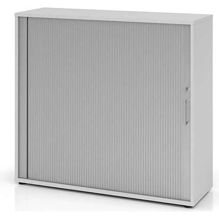 Hammerbacher Rollladenschrank, horizontal, 3 Ordnerhöhen, 110 x 40 x 120 cm, Grau/Silber, Streifengriff