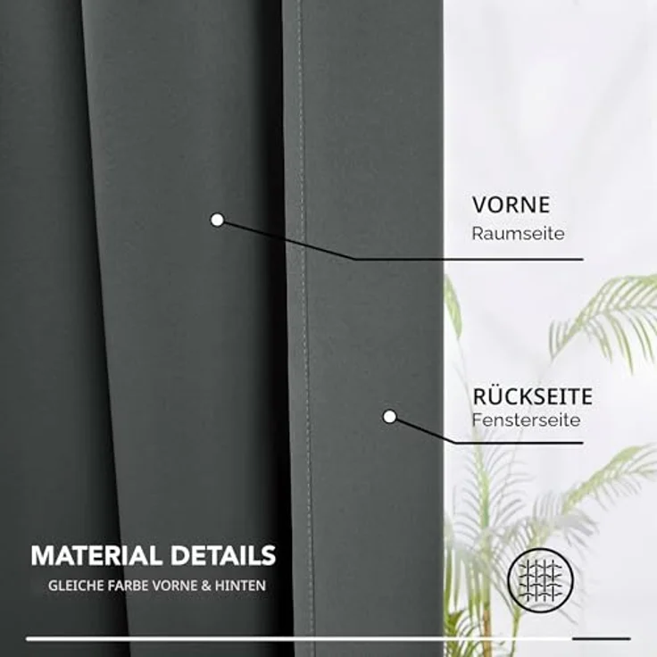 Deconovo Blickdichte Gardine mit Kräuselband Dicke Verdunkelungsgardinen Küche Fenster, 260x140cm(HöhexBreite), Dunkelgrau, 2er Set – Bild 6