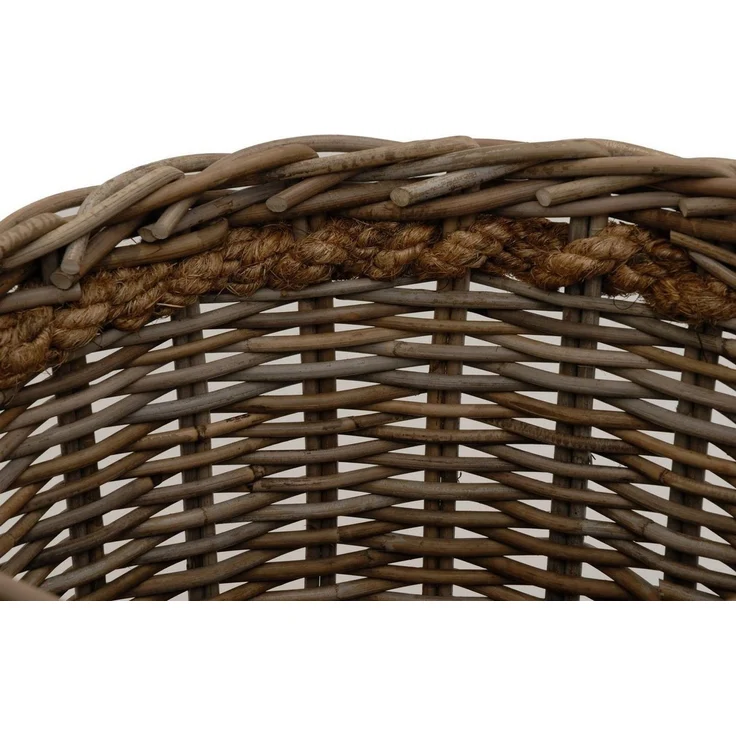Krines Home Übertopf Großer Pflanzkorb Holzkorb rund Rattan Gartenkorb Grau Natur, mit Seilgriffen, geflochten Korb Übertopf Dekorationskorb – Bild 2