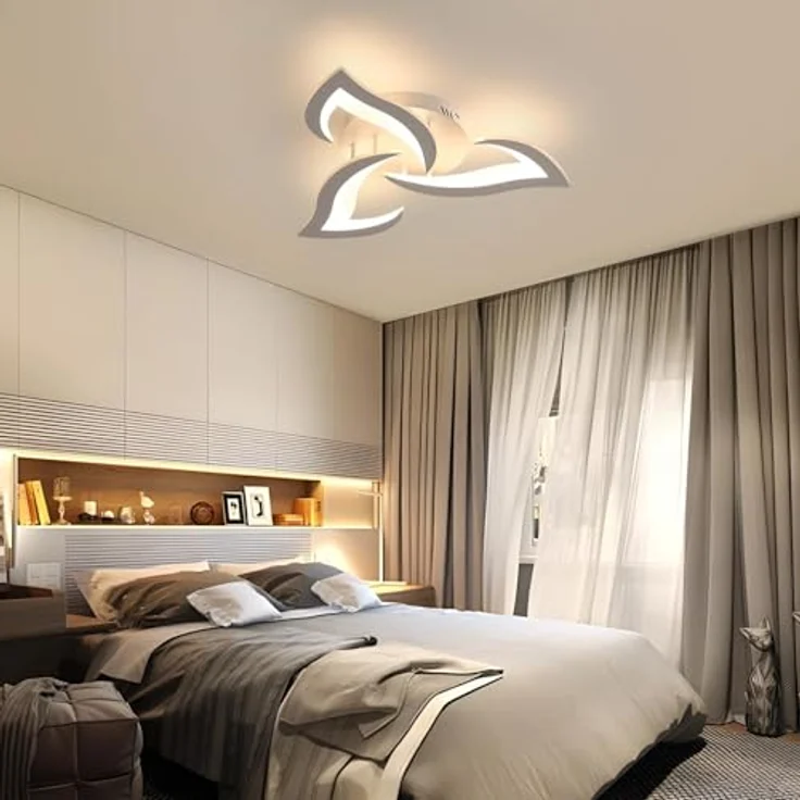 Comely Deckenlampe LED Wohnzimmer, 58cm 36W LED Lampen Deckenleuchte, Moderne Blütenblatt Design Lampen für Wohnzimmer Küche Schlafzimmer Esszimmer, 3000K Warmweißes Licht, Weiß – Bild 7
