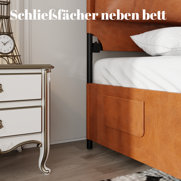 Himmelbett 140×200 cm mit abnehmbaren Baldachin-Säulen und Metallrahmen, Braun – Bild 6