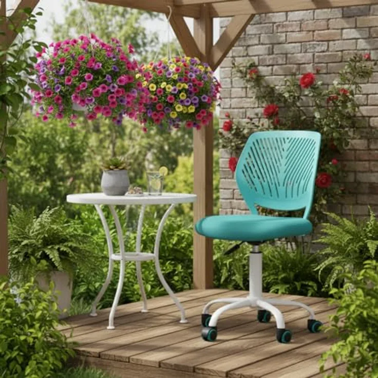 FurnitureR Lounge-Stuhl ergonomisch, höhenverstellbar, ohne Armlehnen, Netzrückenlehne, Sitzfläche 38x40 cm, Rückenlehne 32cm, Metallfuß mit Rollen, 130kg Tragkraft, für Terrasse & Balkon, Grün