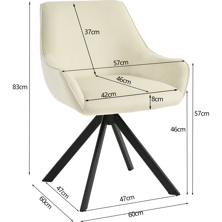 GOEURVANT 1178 Esszimmerstühle 4er-Set mit Armlehnen, 360° Drehbar, Samt - Elfenbein – Bild 8