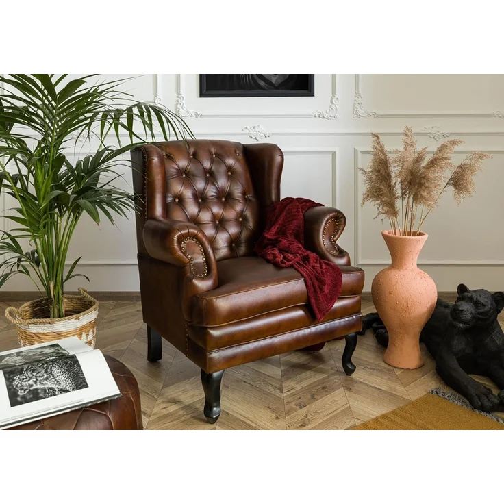 Ohrensessel Echtleder 88x80x108 braun CHESTERFIELD #101 – Bild 9