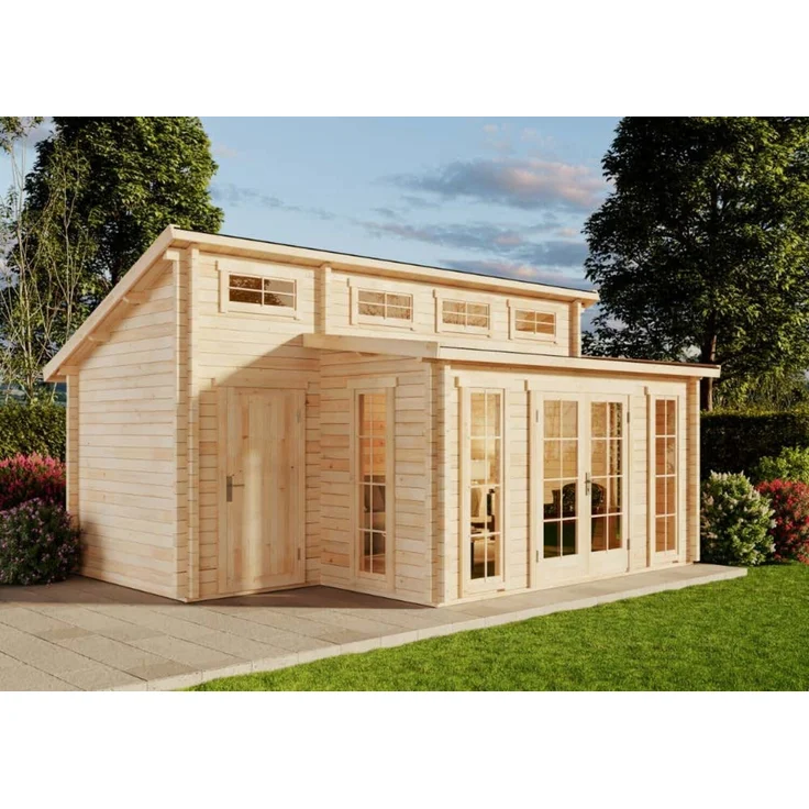 Alpholz Gartenhaus Lausitz ISO mit Anbau Gartenhaus aus Holz Holzhaus mit 70 mm Wandstärke Blockbohlenhaus mit Montagematerial – Bild 1