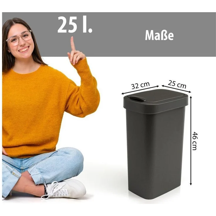 Hausfelder Mülleimer Abfalleimer 25 Liter mit Klapp. Schwingdeckell, 2er Set, 2x25 l, Made in Germany, mit Klapp- und Schwingdeckel, robuste Konstruktion – Bild 2
