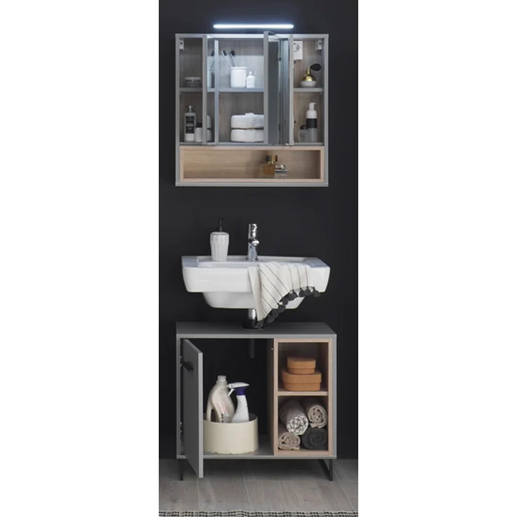 Badezimmer-Set >Tunis< (2-tlg. ) in Grau matt / Abs. Sonoma Eiche Dekor – Bild 2