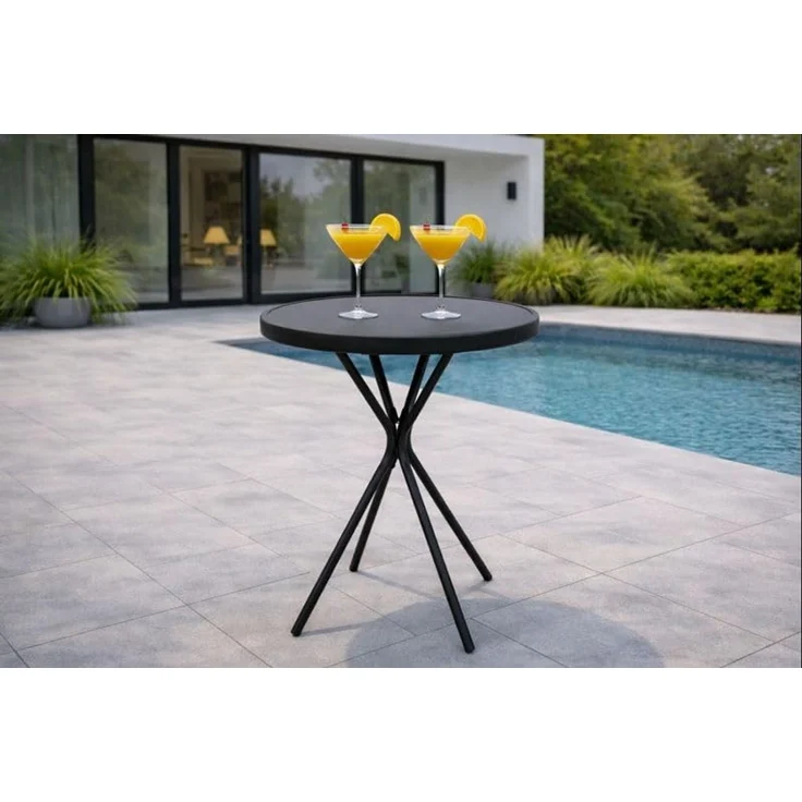 DEGAMO Gartentisch MILANO, 60cm rund, Metall anthrazit, Glasplatte schwarz – Bild 2