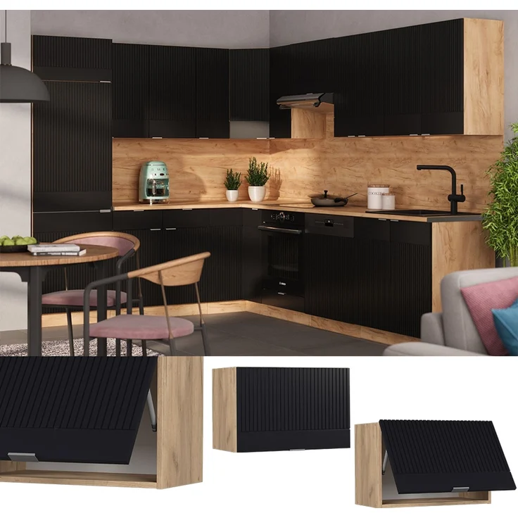Hängeschrank Fame-Line Schwarz gestreift 60 cm Flach Vicco – Bild 2