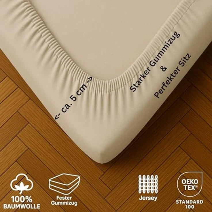 EXKLUSIV HEIMTEXTIL Jersey Spannbettlaken 60 x 120 cm Naturweiss 100% Baumwolle Öko - Tex Zertifiziert Bed-Sheet Bettlaken Spannbetttuch – Bild 4