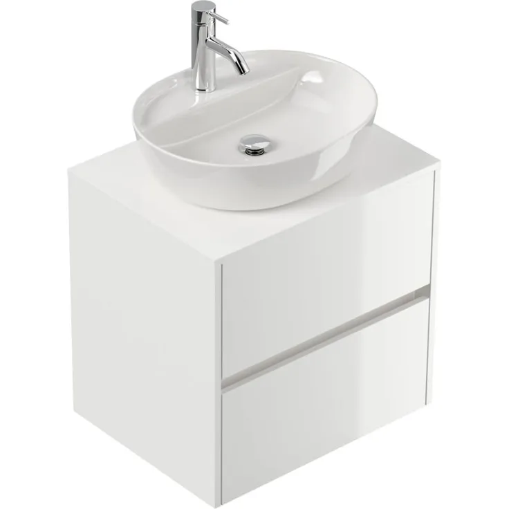 Badmöbel Taifun 60cm mit ovalem Aufsatzwaschbecken weiß Hgl : Weiss hochglanz
