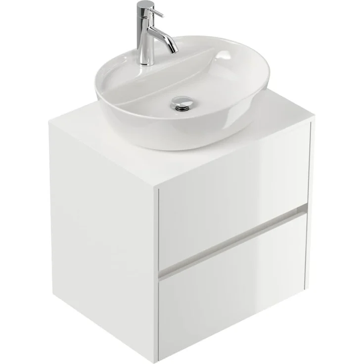 Badmöbel Taifun 60cm mit ovalem Aufsatzwaschbecken weiß Hgl : Weiss hochglanz – Bild 1