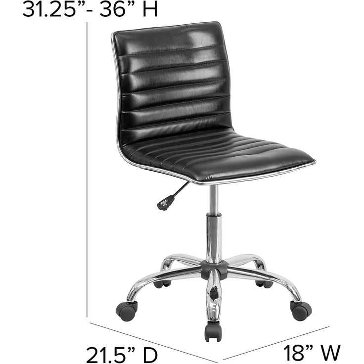Flash Furniture Drehstuhl, niedrige Rückenlehne, ohne Armlehnen, gerippte Struktur, Metall, schwarzes Vinyl, Chrom-Gestell, 1 Stück – Bild 3