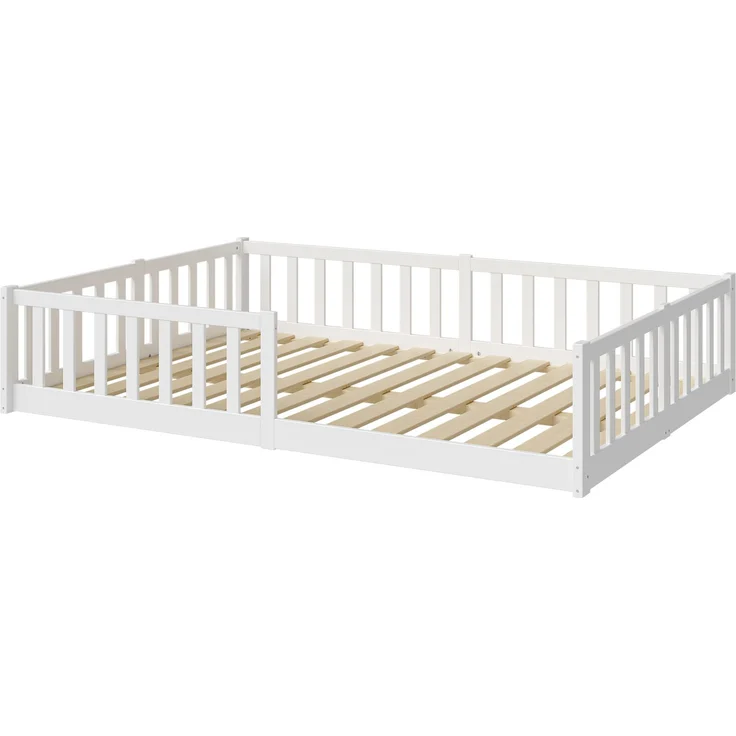 Bellabino 'Vere' Bodenbett 140x200 cm mit Matratze, weiß, Massivholz Kiefer, Montessori Kinderbett mit Rausfallschutz und Lattenrost – Bild 2