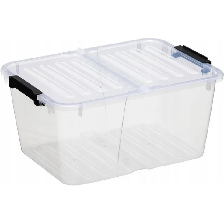 Plast Team Aufbewahrungsbox Behälter mit Doppeldeckel 15l, Doppeldeckelbehälter, Klappdeckel, Sicherheitsclips – Bild 1
