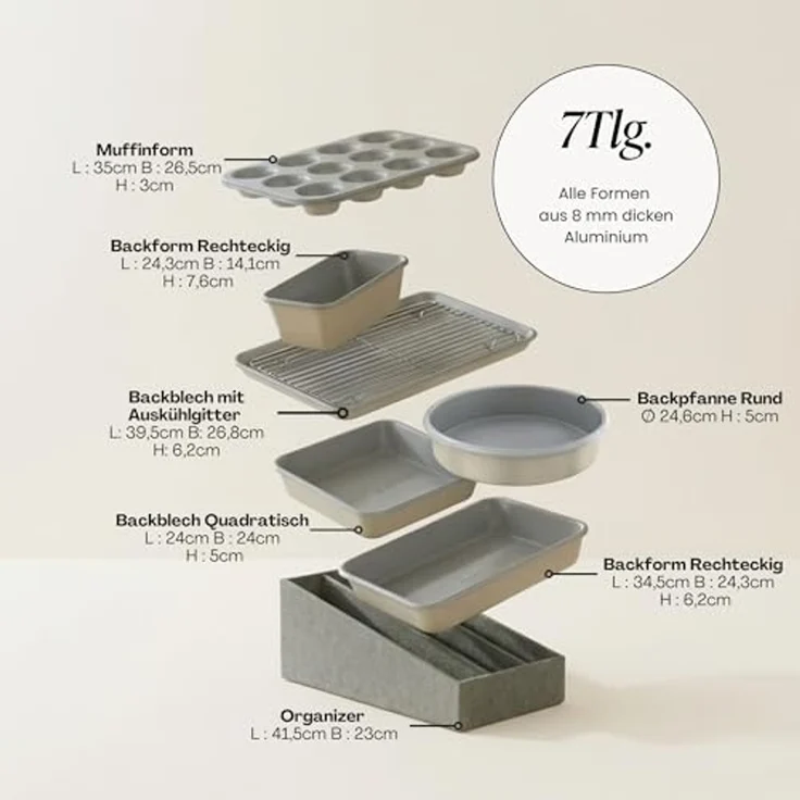 Zoha Backform mit Aluminiumkern und innovativer keramischen Antihaftbeschichtung, (6-tlg), Bis zu 290 °C hitzebeständiger Alu-Stahlkern, mühelose Reinigung – Bild 2