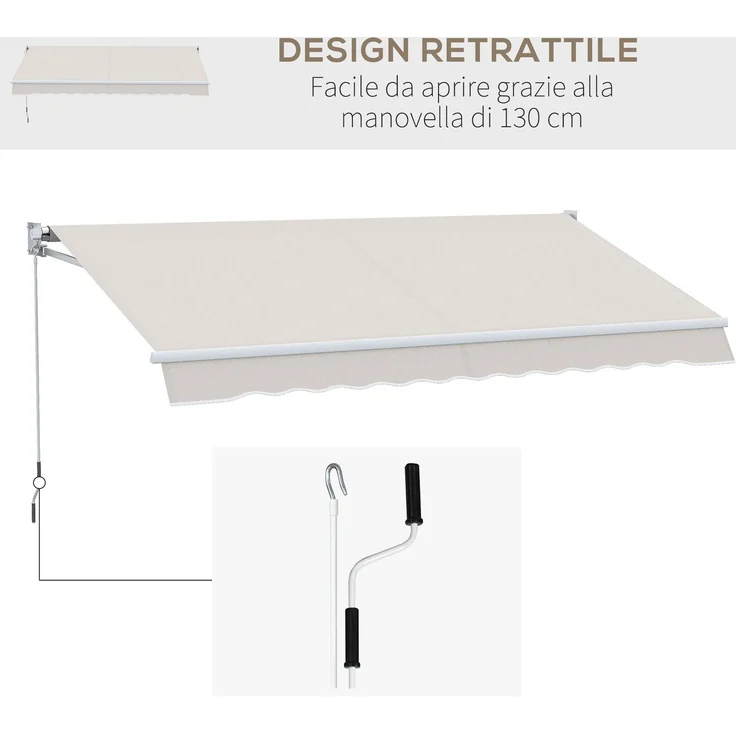 JARDJ 3x2 m Markise mit Armen, verstellbar 5°-35°, aus Aluminium und Polyester, Cremeweiß – Bild 7