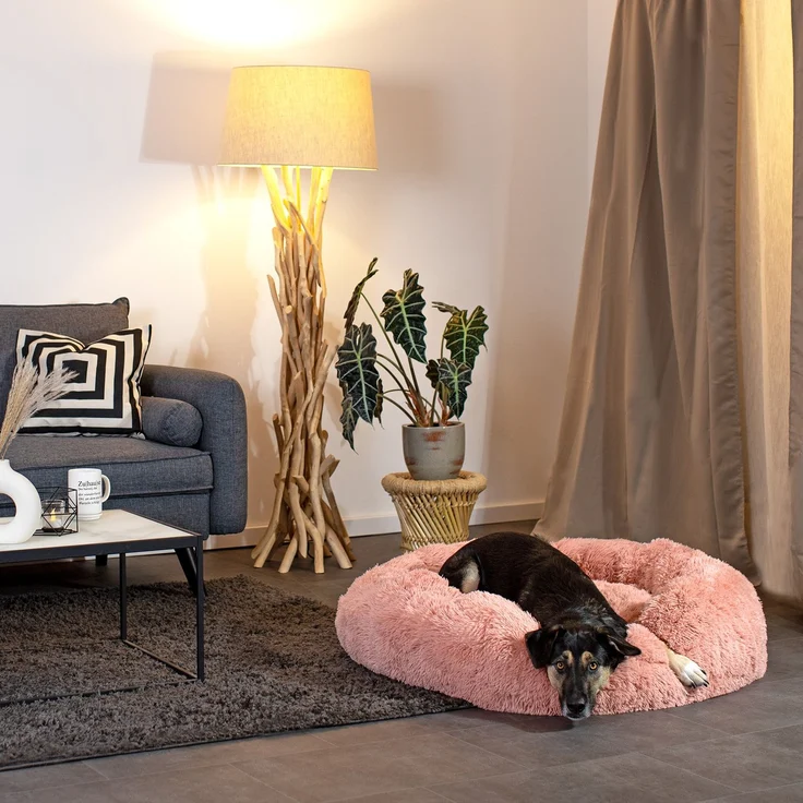 lionto Donut Hundebett, rundes Hundesofa mit Plüschbezug & Anti-Rutsch-Noppen, weich & gemütlich, 100 cm Durchmesser, rosa – Bild 3
