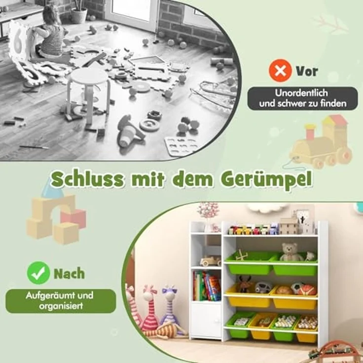FANTASK Spielzeug-Organizer Bücherregal mit 8 Aufbewahrungsboxen, 2 offenen Regalen & Schrank, 4-stöckiges, 120 kg belastbar, Weiß – Bild 3