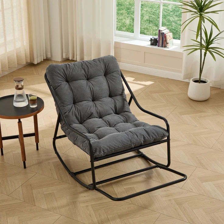 LVHOM Schaukelstuhl mit Fußstütze, Relaxsessel mit gepolstertem Kissen, ergonomischer Schaukelsessel, bis 130kg, Loungesessel für Balkon, Garten & Wohnzimmer – Bild 4