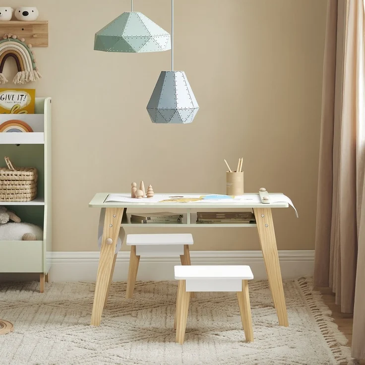 SoBuy KMB92-GR Kindertisch mit 2 Hockern, MDF, Lackiert, Grün, 80 x 50 x 48 cm – Bild 2