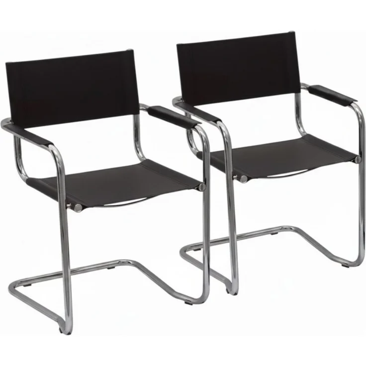 k-hometrends Freischwinger KADA, 2er-Set, aus Recyceltem Leder in schwarz und Rundrohrgestell (2er-Set), Designstühle, B/H/T: 58 x 82 x 60 cm - Made in Italy – Bild 1