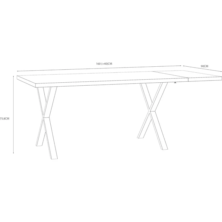 Forte GRIGOR Tisch 160, Großer Esstisch mit Metallbeinen und Verlängerungsplatte, Holzwerkstoff, Old-Wood Vintage Holzdekor/Schwarz matt, 160 cm breit x 75,8 cm hoch x 90 cm tief – Bild 3