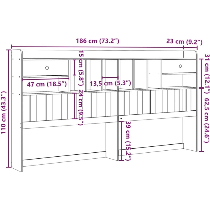 vidaXL Kopfteil mit Stauraum 180 cm Massivholz Kiefer 855502 – Bild 10