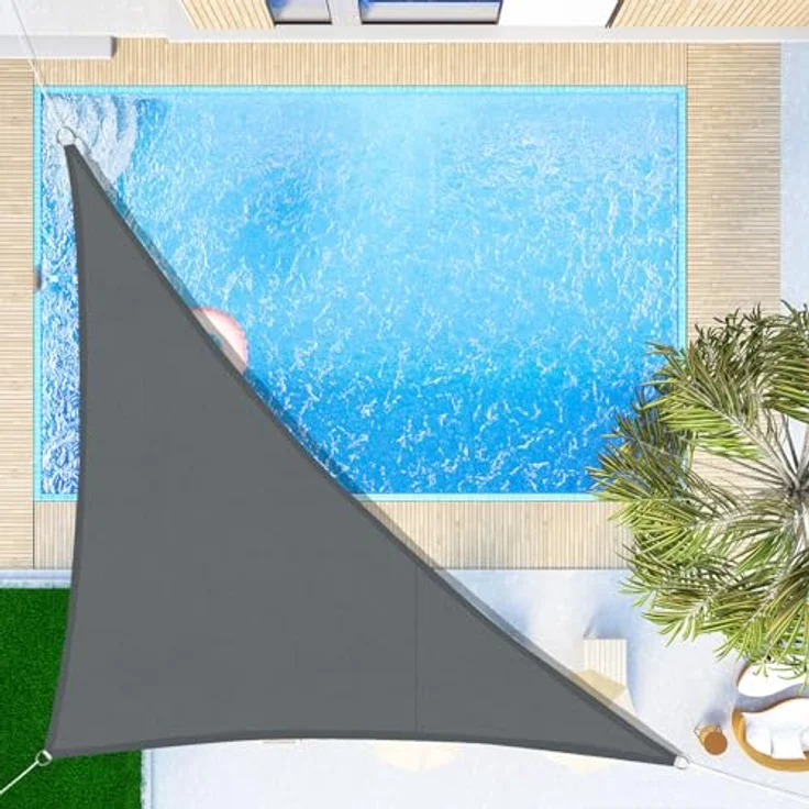 SUNNY GUARD Sonnensegel Dreieck 5 x 5 x 7 m Wasserdicht Sonnenschutz Wetterschutz Segel Baldachin UV Schutz für Balkon Terrasse Garten, Grau Anthrazit – Bild 2