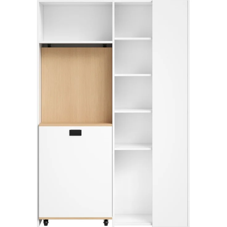 Klappbarer Schreibtisch 104,5 × 30,5 × 160 cm, 2-in-1 mit Bücherregal, EU-Steckdose & USB, 2 höhenverstellbaren Ablagen, PC-Fach, MDF, Weiß – Bild 17