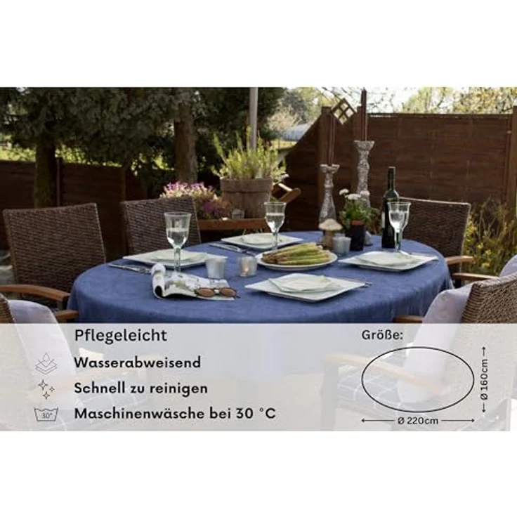 Brandsseller Gartentischdecke 160x220 cm Tischdecke mit Paspel Outdoor Tischtuch oval Weichschaum für Garten, Terrasse, Balkon wetterfest rutschfest - Blau – Bild 3