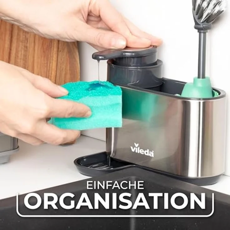 Vileda Küchenorganizer-Set Spülbeckenorganizer mit Seifenspender Edelstahl, (Set, Set), mit Seifenspender für Schwämme & Bürsten – Bild 4