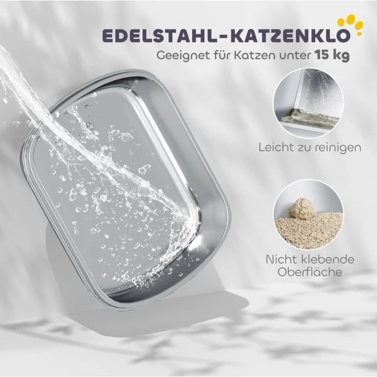 Katzentoilette aus Edelstahl mit hohem Rand, 53x42x27 cm, Kohlegrau – Bild 6