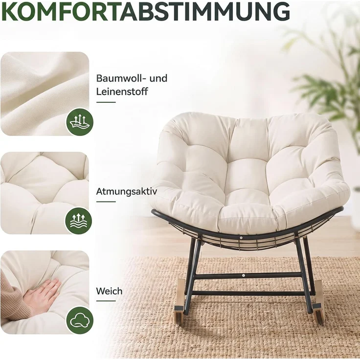 Aoxun Schaukelstuhl Outdoor,Schaukelsessel für Indoor,Relaxsessel Garten,92.5x 104x77.5cm, Wetterfester Gartenstuhl Bequem,bis 150KG, Beige – Bild 5