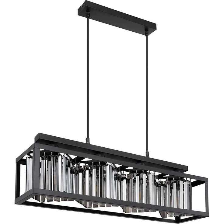 Hängeleuchte Metall schwarz, Glaskristalle rauch H 120 cm