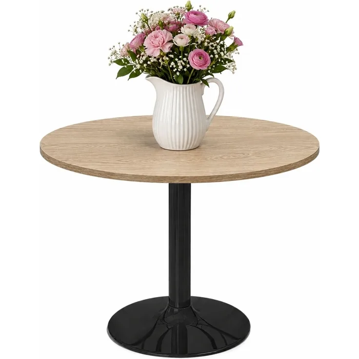 Sleepyshop24 Runder Esstisch VICTORY 70 cm – Light Wood Smoke, moderner Küchentisch mit Metallfuß, skandinavisches Design, Braun