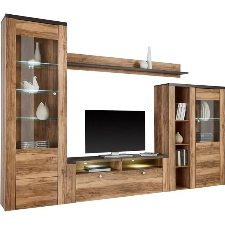 Home affaire Wohnwand Larona, Anbauwand, Set 4 Teilig, (Set, 4-St), bestehend aus 1 TV-Board, 1 Highboard, 1 Vitrine, 1 Wandregal – Bild 4