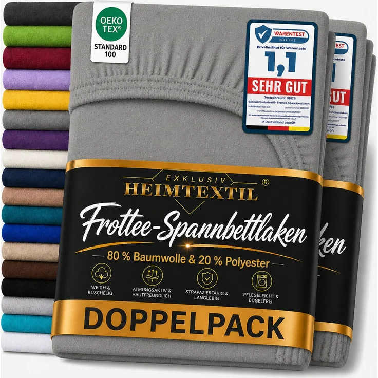 Doppelpack Frottee Spannbettlaken 140 - 160 x 200 cm Grau