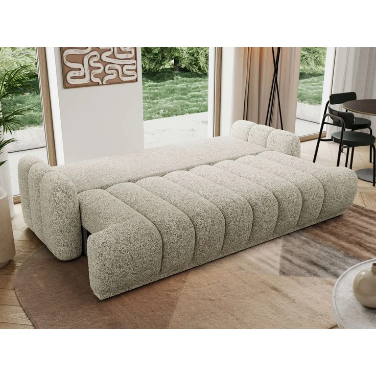 Schlafsofa ACCORDO 3-Sitzer mit Schlaffunktion, DL-Mechanismus, Wellenfederung & Massivholz, freistehend rundum bezogen - Beige Strukture – Bild 5