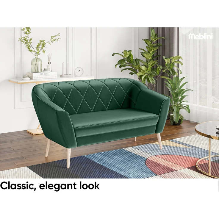 MEBLINI Mini Sofa 2-Sitzer für Wohnzimmer - Mini Lounge für zwei Personen - Küchensofa - Sofa Klein - GISELA - 2 - Grün Samt – Bild 2