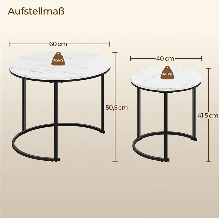 Yaheetech Couchtisch, 2er Set Beistelltisch Sofatisch mit Runder Tischplatte & Metallgestell – Bild 3