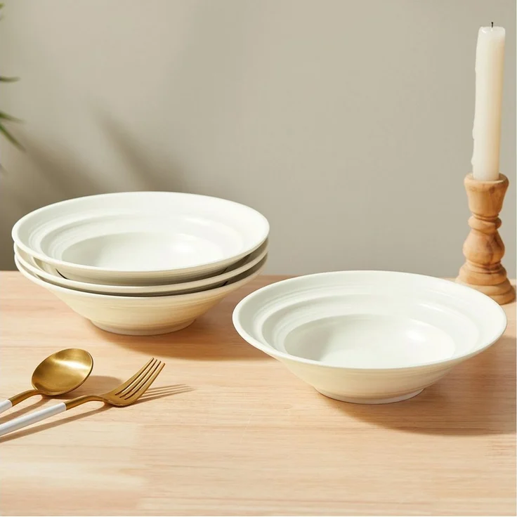 JIWOO Suppenteller 4er Ø22cm, Speiseteller Pastateller Salatteller Dessertteller Plate, (4 St), Keramik Tellerset Weiß mikrowellen- und spülmaschinenfest Ø21,2 cm – Bild 3
