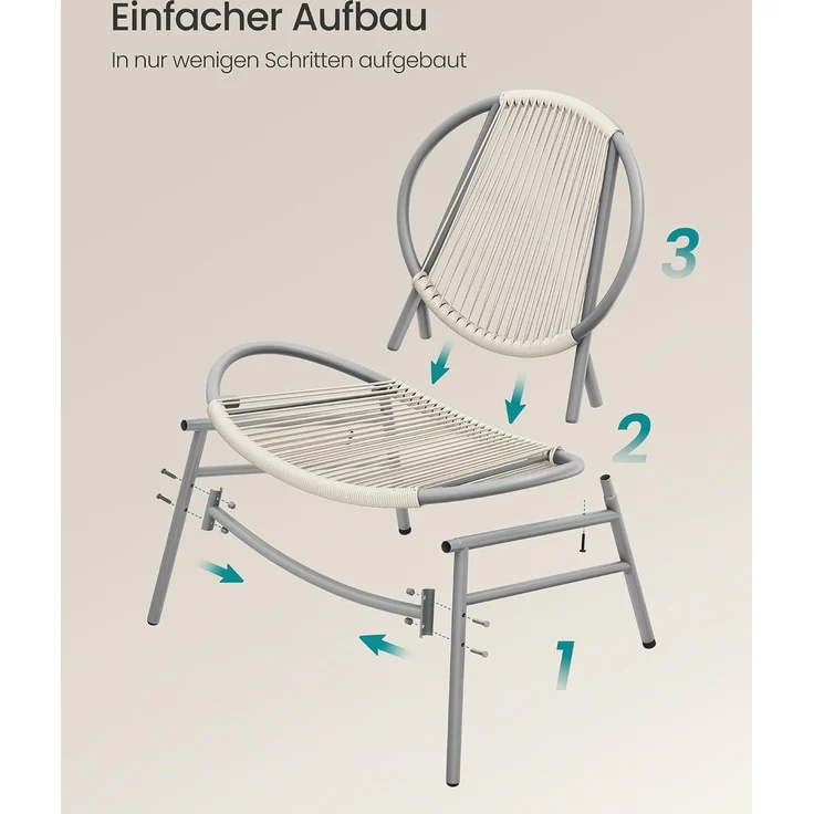 SONGMICS Balkonmöbel 3er Set, Gartenmöbel-Set mit Tisch und 2 Stühlen, PE-Polyrattan, grau – Bild 7
