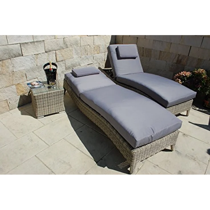 Ragnarök Möbel-Design Gartenliege Sonnenliegen Set, 3-teilig, Kopfteil in 5 Stufen verstellbar, Auflagen ca. 16 cm dick – Bild 5