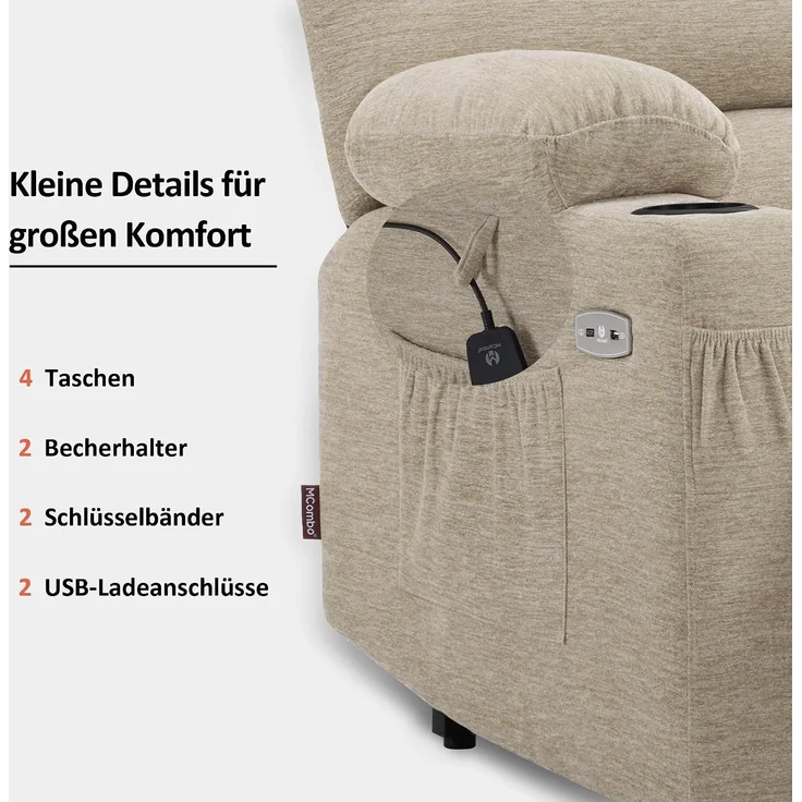 M MCombo Fernsehsessel mit Aufstehhilfe Elektrisch, 7102 (Stoff, Grau) – Bild 8