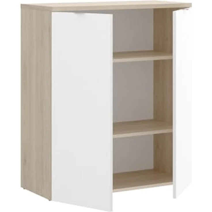 Dmora - 2-türiger Mehrzweckschrank Gaviola, multifunktionaler niedriger Schrank, Schuhschrank, 79 x 40 x 96 cm, Weiß und Eiche – Bild 6