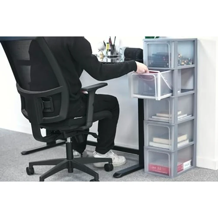 Iris Ohyama, Kunststoff Schubladenbox mit 5 tiefen Schubladen, Grau, Easy-Pull-System, A4, A5 & A6 Format, Schreibtisch Organizer für Büro, Schule, Schreibwaren, BPA-frei, Schubladenschrank, OCH-2500 – Bild 6